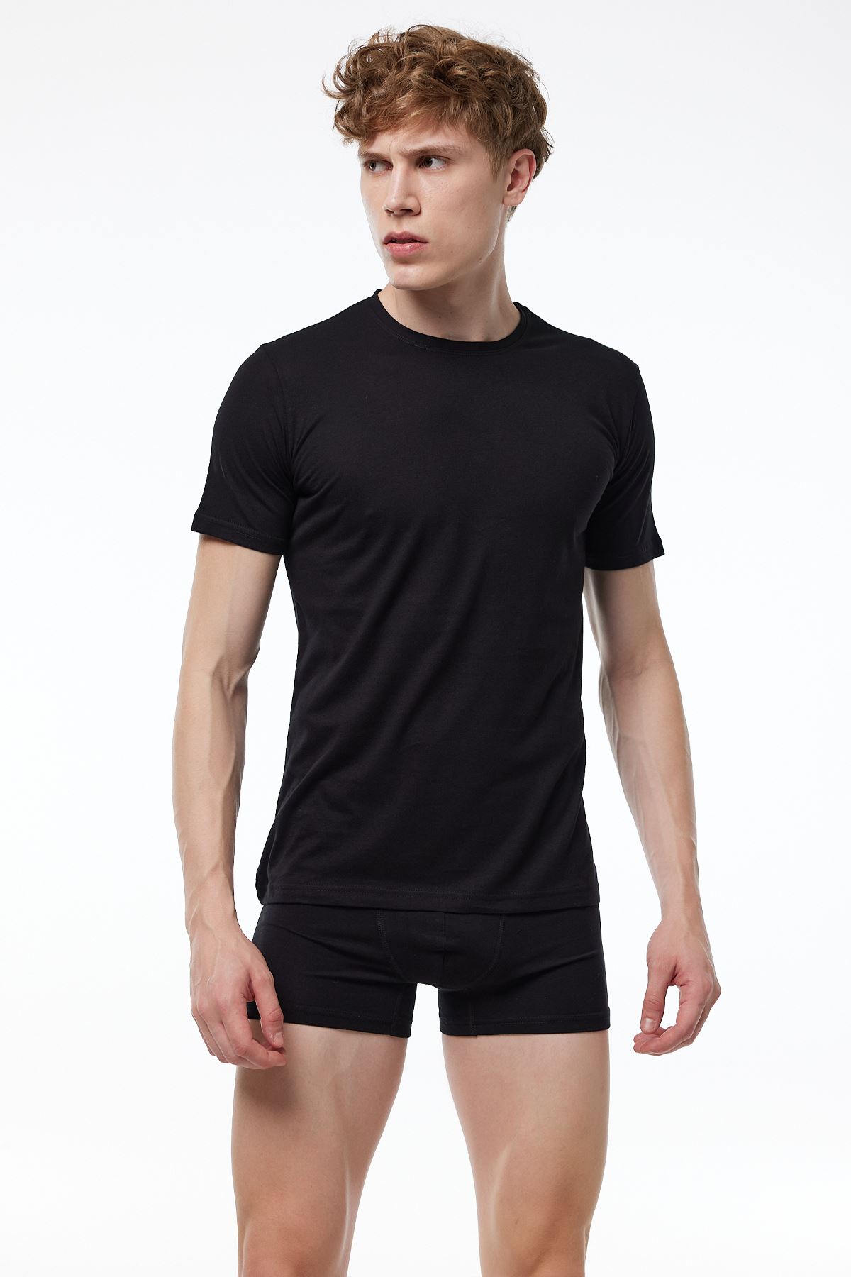 Erkek Siyah Basic Yuvarlak Yaka İnce Modal Yaz Serinliği Tshirt 084
