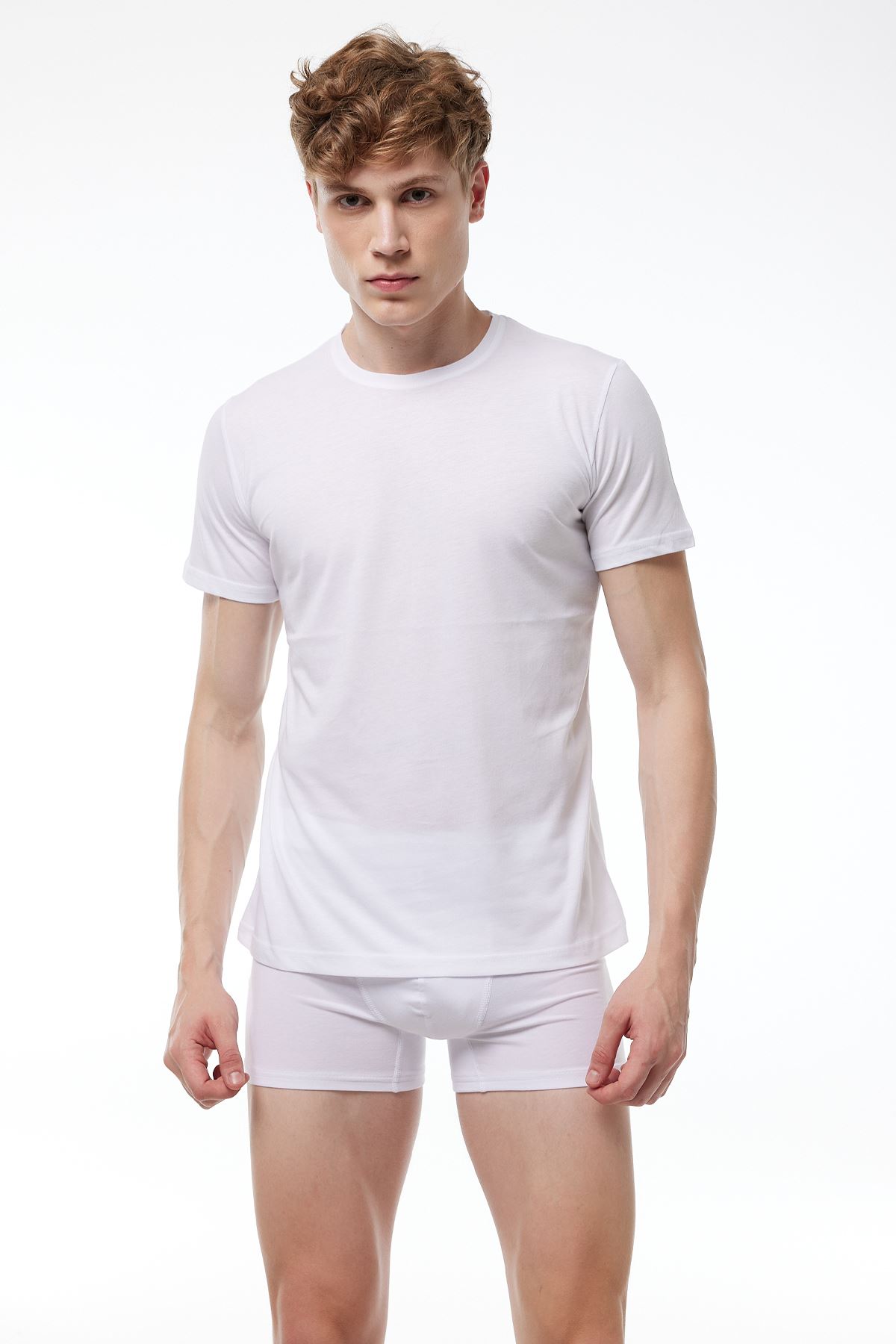 Erkek Beyaz Basic Yuvarlak Yaka İnce Modal Yaz Serinliği Tshirt 084