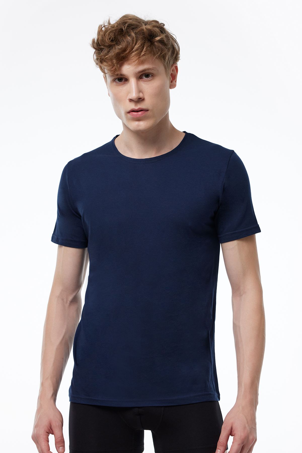 Erkek Lacivert Basic Yuvarlak Yaka İnce Modal Yaz Serinliği Tshirt 084