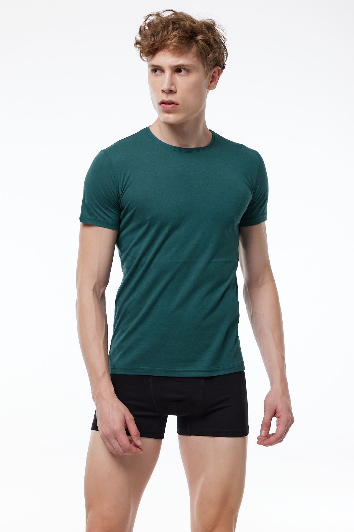 Erkek Yeşil Basic Yuvarlak Yaka İnce Modal Yaz Serinliği Tshirt 084