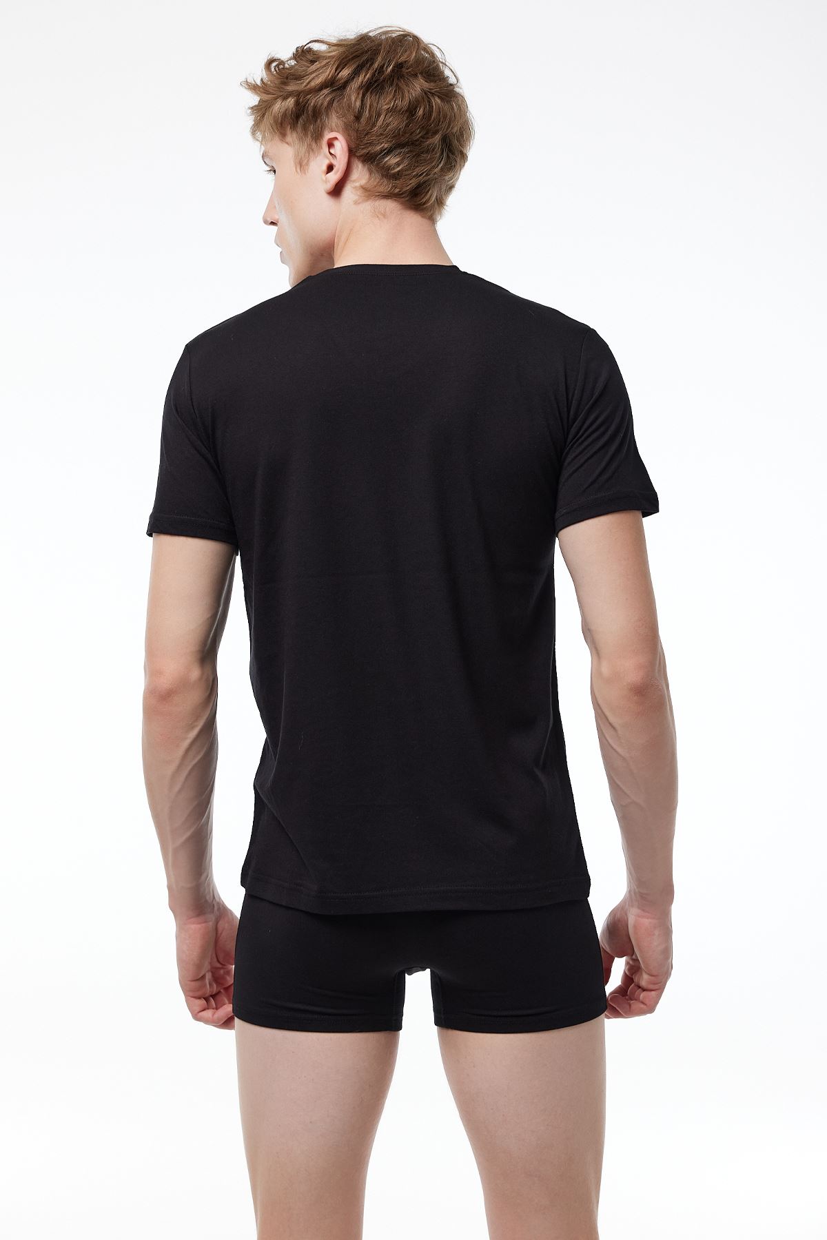 Erkek Siyah Basic V Yaka İnce Modal Yaz Serinliği Tshirt 085