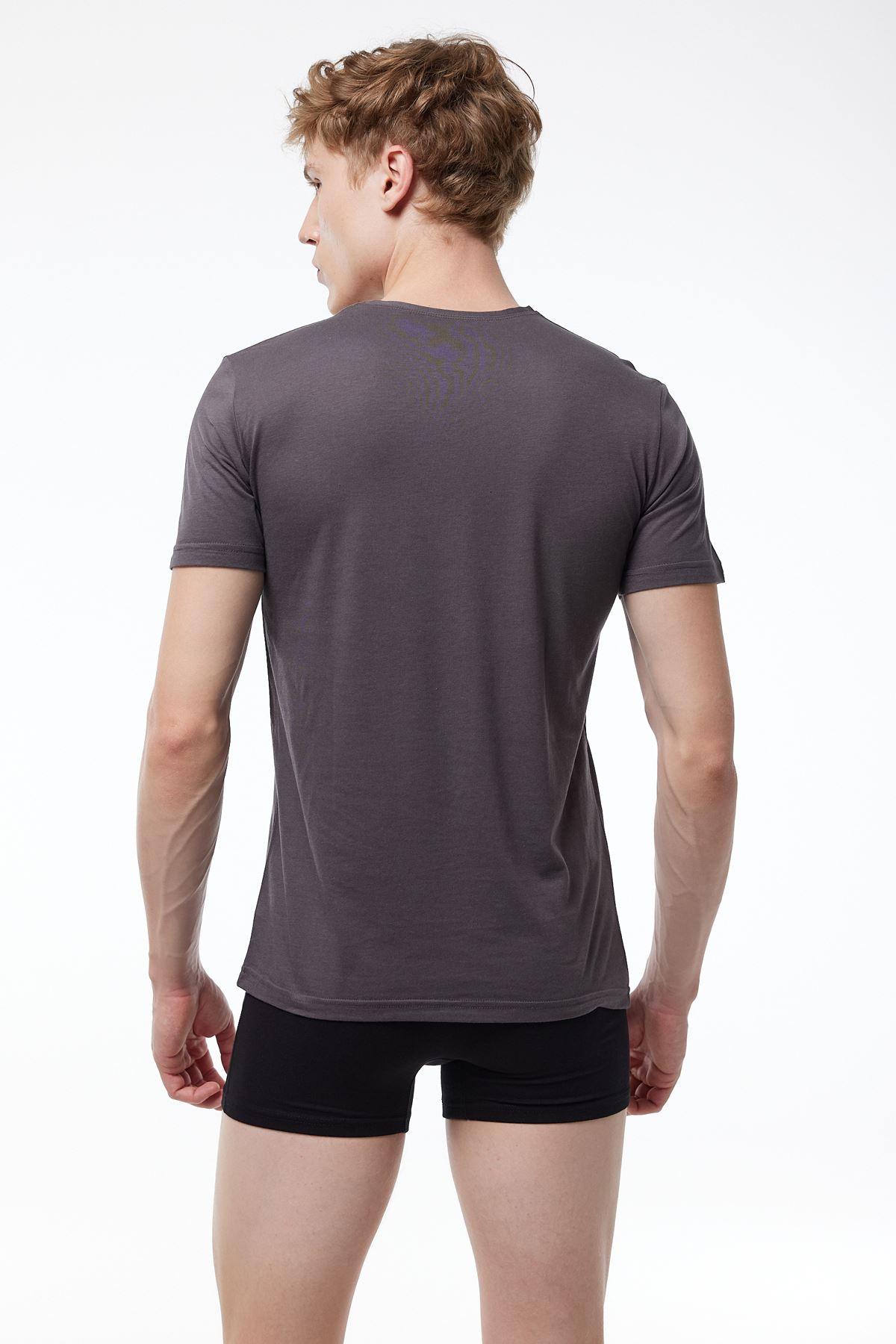Erkek Füme Basic V Yaka İnce Modal Yaz Serinliği Tshirt 085