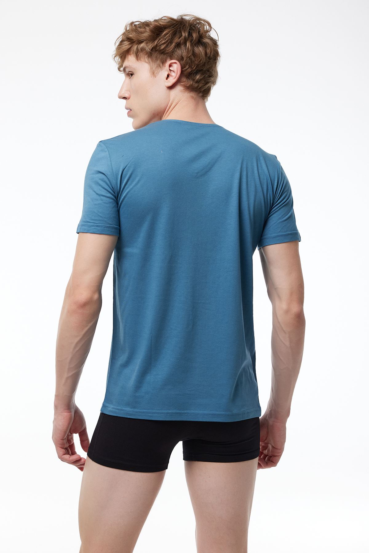 Erkek Bordo Mavi Yeşil 3 Lü Paket Basic V Yaka İnce Modal Yaz Serinliği Tshirt 3M085