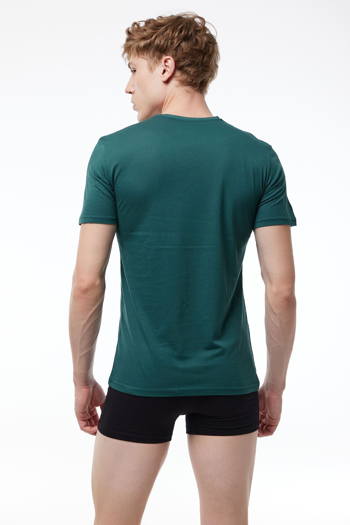 Erkek Bordo Mavi Yeşil 3 Lü Paket Basic V Yaka İnce Modal Yaz Serinliği Tshirt 3M085