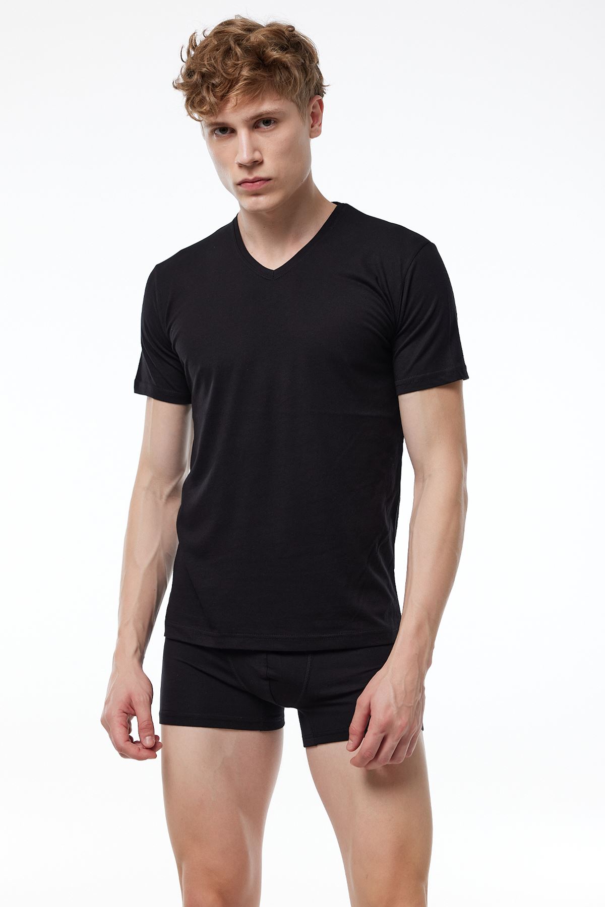 Erkek Siyah Beyaz Lacivert 3 Lü Paket Basic V Yaka İnce Modal Yaz Serinliği Tshirt 3M085