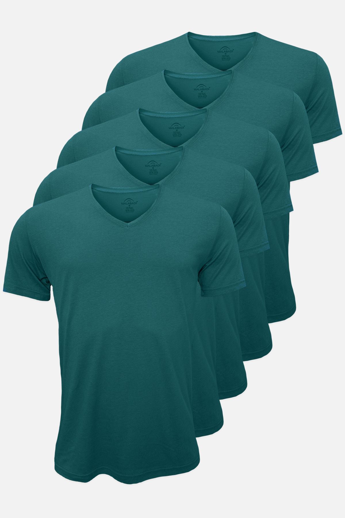 Erkek Yeşil 5 Li Paket Basic V Yaka İnce Modal Yaz Serinliği Tshirt 5M085