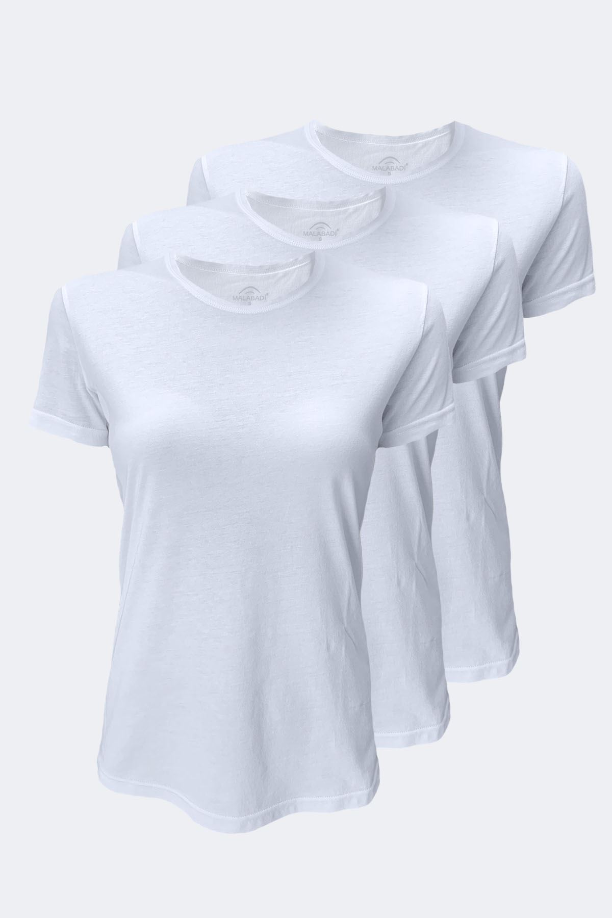 Kadın Beyaz 3 Lü Basic Yuvarlak Yaka İnce Modal Yaz Serinliği Tshirt 3M7050