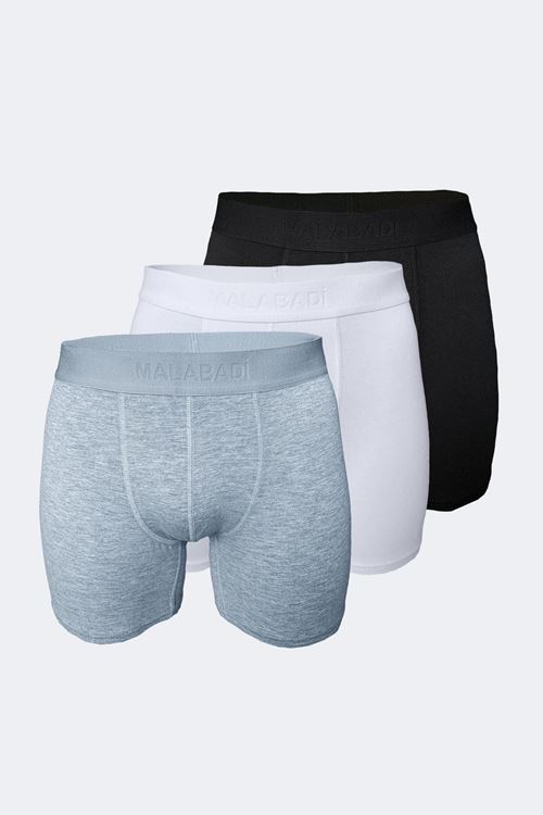 Malabadi Erkek Siyah Beyaz Gri 3 lü Paket  Modal Uzun Boxer 010