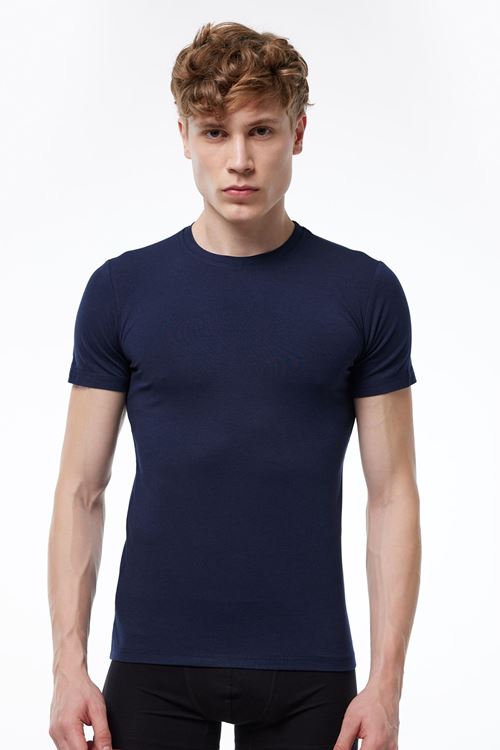 Malabadi Erkek Lacivert Yuvarlak Yaka Kısa Kollu Modal T-shirt Body 030