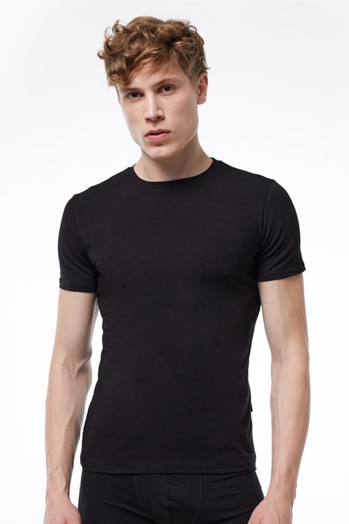 Malabadi Erkek Siyah Yuvarlak Yaka Kısa Kollu Modal T-shirt Body 030