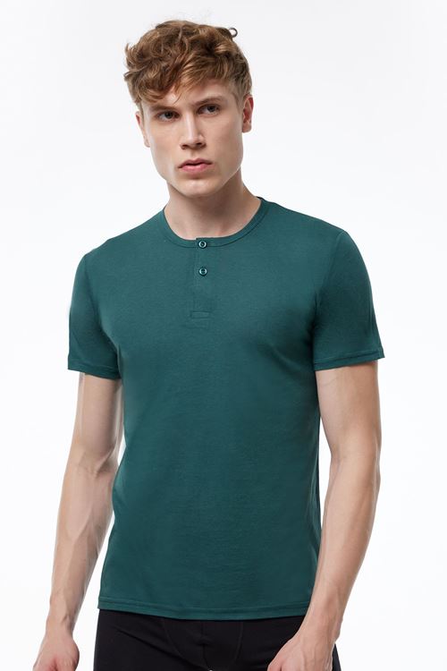 Malabadi Erkek Yeşil Düğmeli Yaka İnce Modal Yaz Serinliği T-Shirt 083