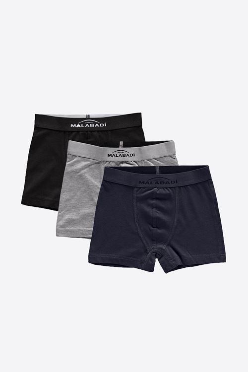 Malabadi Erkek Çocuk Siyah Gri Füme 3 Lü Pamuk Elastan Boxer 3M208