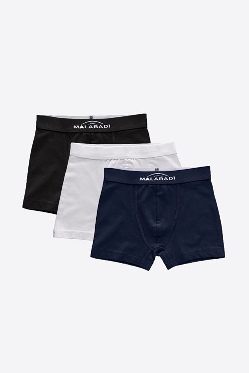 Malabadi Erkek Çocuk Siyah Beyaz Lacivert 3 Lü Pamuk Elastan Boxer 3M208