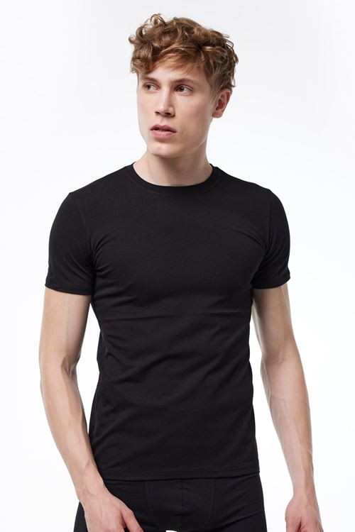 Malabadi Erkek Siyah Yuvarlak Yaka Kısa Kollu Pamuk Elastan Fanila T-shirt 093