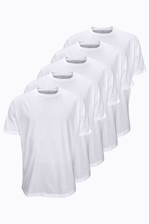Malabadi Beyaz 5 li Paket Erkek Büyük Beden Tişört Loose Fit / %100 Pamuk Bol Rahat Kesim 5M6041