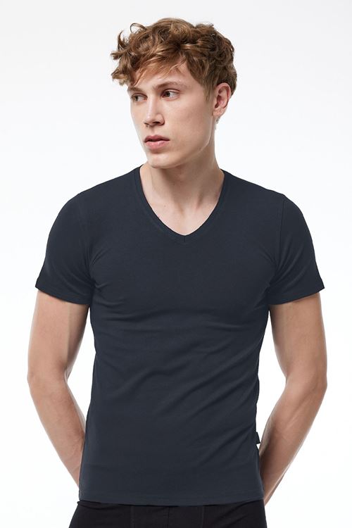 Malabadi Erkek Füme V Yaka Kısa Kollu Modal T-shirt Body 032