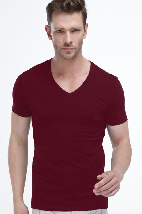 Malabadi Erkek Bordo V Yaka Kısa Kollu Modal T-shirt Body 032