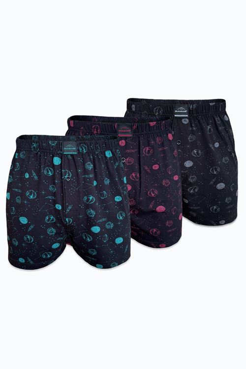 Malabadi Erkek 3 lü Siyah Premium Collection Desenli Geniş Kalıp Modal Boxer 3M254