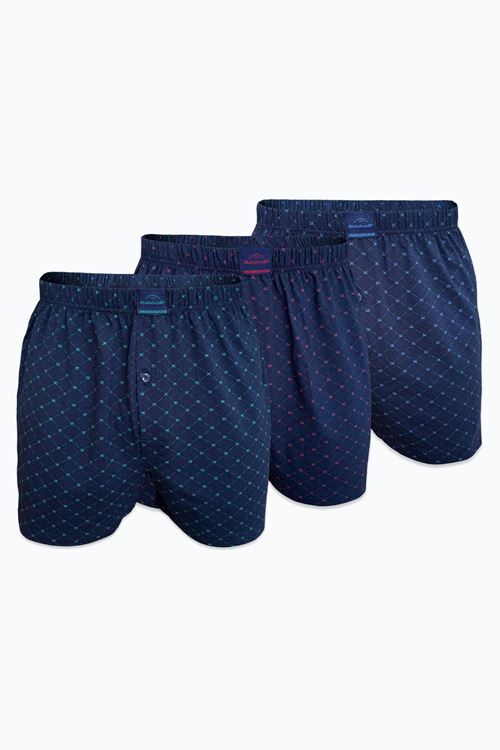Malabadi Erkek 3 lü Lacivert Premium Collection Desenli Geniş Kalıp Modal Boxer 3M254