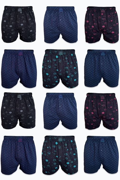 Malabadi Erkek 12 li Premium Collection Desenli Geniş Kalıp Büyük Beden Modal Boxer 12M90254