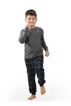 Antrasit Ekoseli Erkek Çocuk Pijama Takımı Kışlık Uzun Kollu Pijama 3002