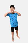 Açık Mavi Erkek Çocuk 3 Parça Desenli Yazlık Pijama Takımı 2-14 Yaş 3001