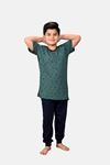 Yeşil Erkek Çocuk 3 Parça Desenli Yazlık Pijama Takımı 2-14 Yaş 3001