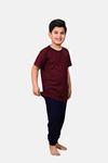 Bordo Erkek Çocuk 3 Parça Desenli Yazlık Pijama Takımı 2-14 Yaş 3001 