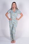 Malabadi Kadın Yeşil Düğmeli Likralı Modal Yazlık Pijama Takımı 5004