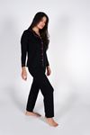 Malabadi Kadın Siyah Düğmeli Uzun Kol Pijama Takımı 5008