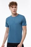 Erkek Mavi Düğmeli Yaka İnce Modal Yaz Serinliği T-Shirt 083
