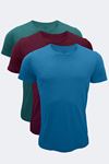 Erkek Yeşil Bordo Mavi 3 Lü Paket Basic Yuvarlak Yaka İnce Modal Yaz Serinliği Tshirt 084