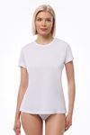Kadın Beyaz Basic Yuvarlak Yaka İnce Modal Yaz Serinliği Tshirt 7050