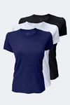 Kadın Siyah Beyaz Lacivert 3 Lü Basic Yuvarlak Yaka İnce Modal Yaz Serinliği Tshirt 3M7050