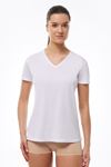 Kadın Beyaz V Yaka İnce Modal Yaz Serinliği Tshirt 7051
