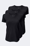 Kadın Siyah 3 lü V Yaka İnce Modal Yaz Serinliği Tshirt 3M7051