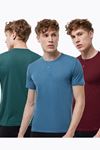 Erkek 3 lü Paket Mavi Bordo Yeşil Düğmeli Yaka İnce Yaz Serinliği T-shirt 083